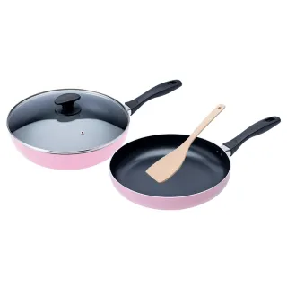 【CookPower 鍋寶】煎大師聚油不沾雙鍋四件組30cm-兩色選(30炒+30煎+30蓋+木鏟)