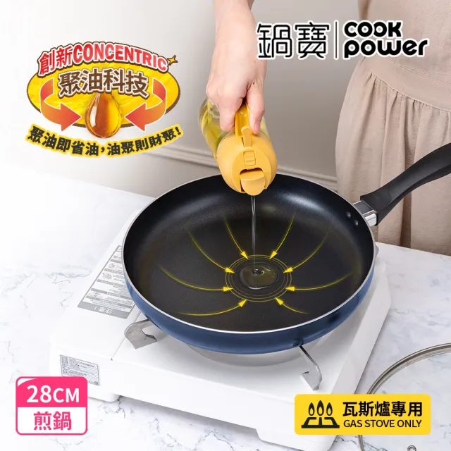 【CookPower 鍋寶】新升級煎大師聚油不沾煎鍋28cm-四色選