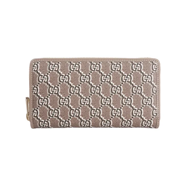 【GUCCI 古馳】GG Shadow 塗層帆布ㄇ形拉鍊長夾(奶茶色)