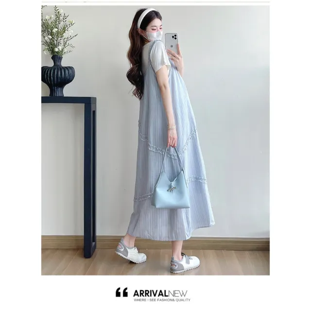 【漂亮小媽咪】夏日 清新 背心長裙 無袖 吊帶裙 孕婦裝 背心裙 背心洋裝 