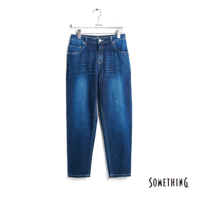【SOMETHING】女裝 巴黎袋花刷破丹寧錐形褲(中古藍)