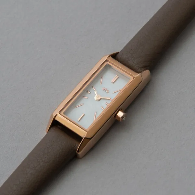 【ete】輕奢質感矩形真皮腕錶(玫瑰金色)