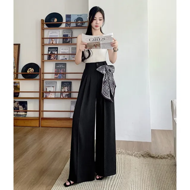 【巴黎精品】高腰休閒長褲寬褲直筒褲西裝褲落地褲顯瘦大碼休閒女裝(寬鬆垂感女褲子3色n1lb39)