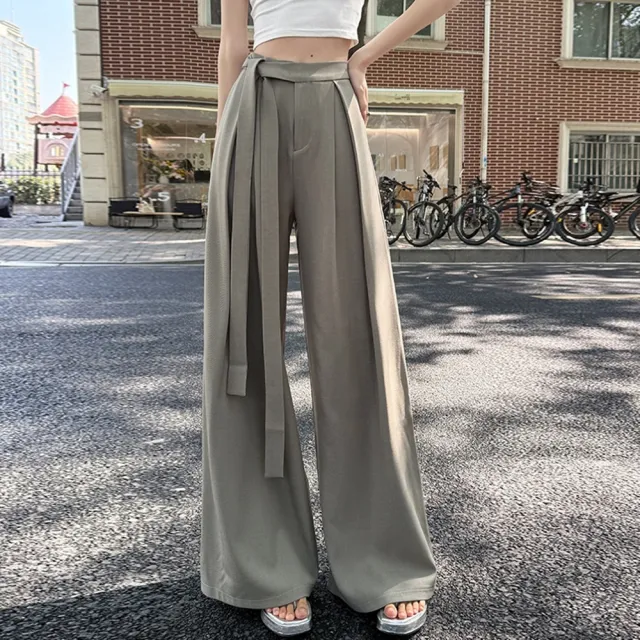 【巴黎精品】高腰休閒長褲寬褲直筒褲西裝褲落地褲顯瘦大碼休閒女裝(垂感女褲子3色n1lb62)