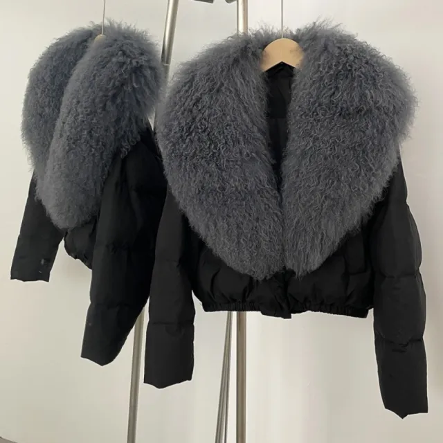 【巴黎精品】頂級灘羊毛領真羽絨外套白鴨絨外套羽絨衣秋冬大碼休閒女裝(U領短版女外套8色n1ld26)