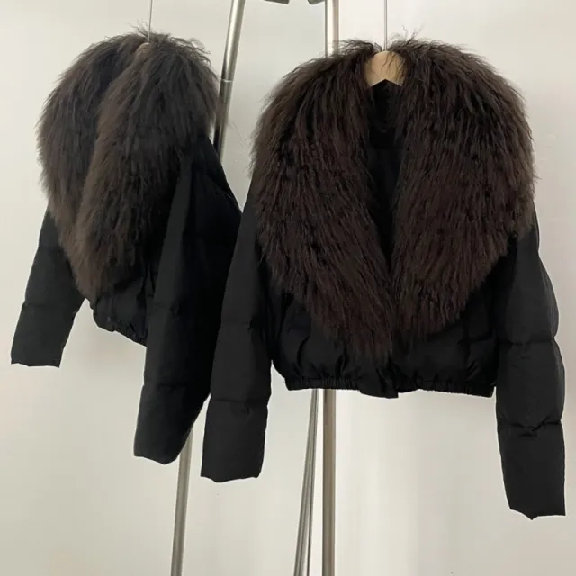 【巴黎精品】頂級灘羊毛領真羽絨外套白鴨絨外套羽絨衣秋冬大碼休閒女裝(U領短版女外套8色n1ld26)