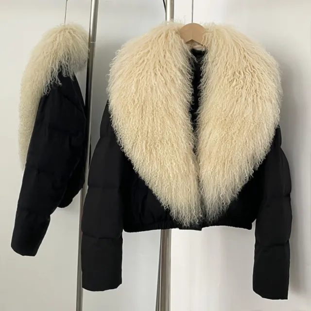 【巴黎精品】頂級灘羊毛領真羽絨外套白鴨絨外套羽絨衣秋冬大碼休閒女裝(U領短版女外套8色n1ld26)