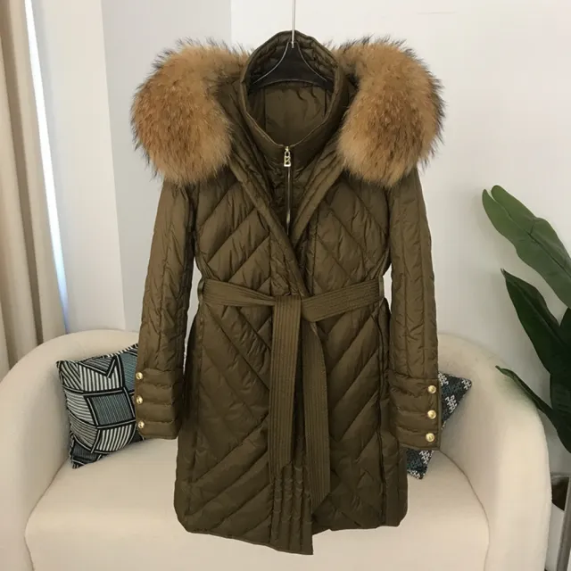 【巴黎精品】頂級貉子毛領真羽絨外套白鴨絨外套羽絨衣秋冬大碼女裝(連帽綁帶女外套4色n1ld89)