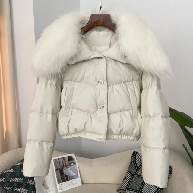【巴黎精品】頂級貉子毛領真羽絨外套白鴨絨外套羽絨衣秋冬大碼休閒女裝(銀扣短女外套8色n1ld68)