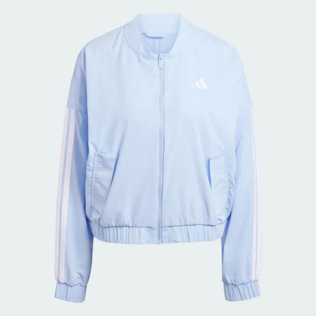 【adidas 愛迪達】外套 女 運動立領外套 W 3S WV BOMBER 藍 JN2487