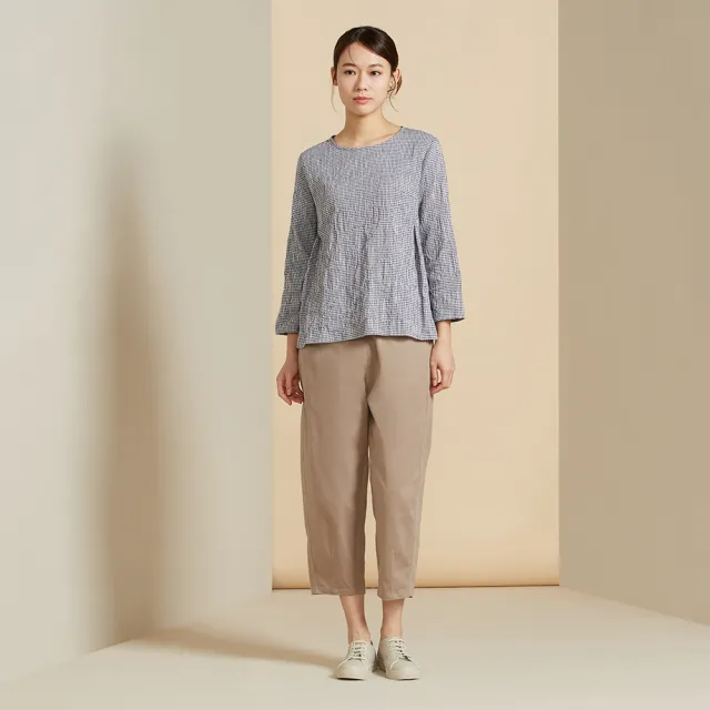 【YVONNE 以旺傢飾】彈性磨毛剪接九分褲-卡其