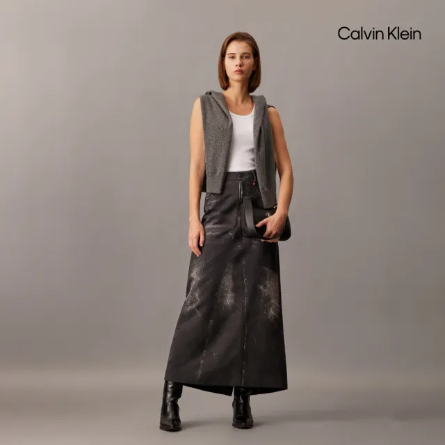 【CALVIN KLEIN】官方旗艦館CK Halo 錯視效果印花牛仔長裙_黑色