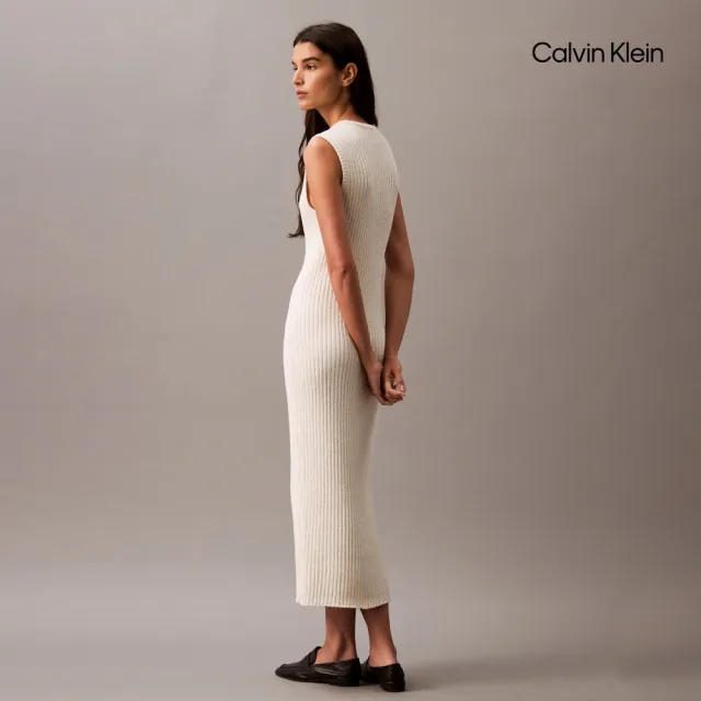 【CALVIN KLEIN】官方旗艦館CK 圓領中長毛衣洋裝_白色