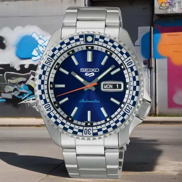 【SEIKO 精工】5 Sports SKX 賽車方格旗機械錶-藍/42.5mm 618年中慶 推薦(SRPK65K1/4R36-15Z0B)