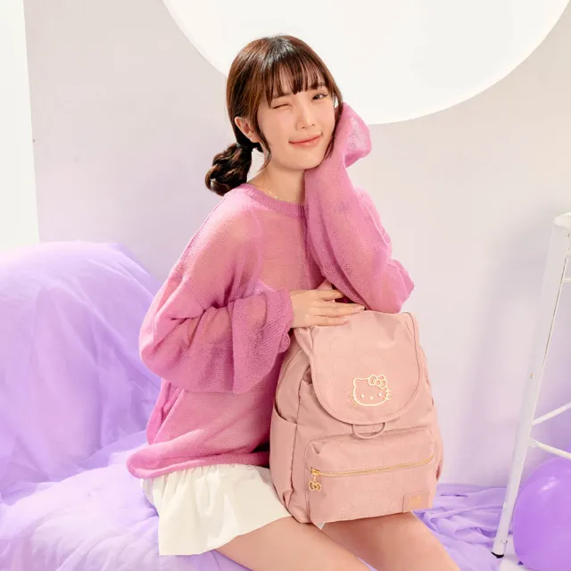 【HELLO KITTY】雙11 金緻凱蒂-翻蓋後背包-粉 KT03M01PK