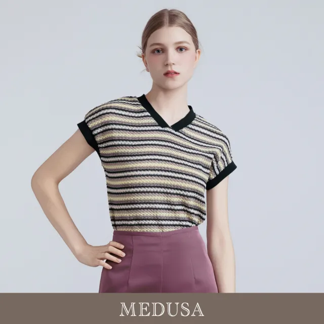 【MEDUSA 曼度莎】現貨-夏日輕針織條紋上衣(M-XL)|女休閒上衣 薄針織上衣 無袖上衣(601-34901)