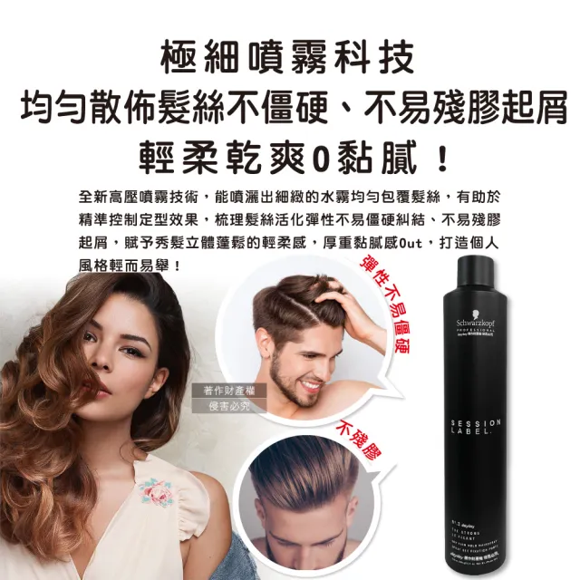【Schwarzkopf 施華蔻】黑魔髮記憶塑型蓬鬆空氣感持久美髮定型噴霧3號500ml/大黑罐(黑颶風沙龍髮膠護髮液)