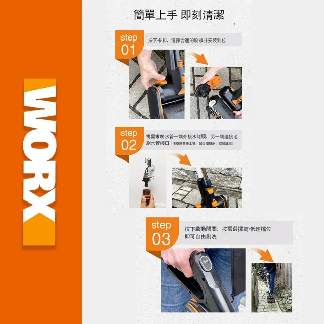 【WORX 威克士】20V 鋰電多功能地刷/清洗機(WG441E)