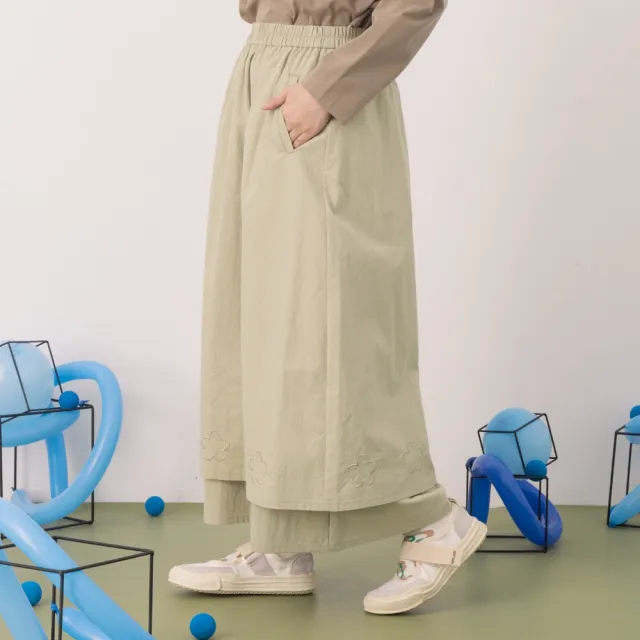 【MOSS CLUB】腰頭鬆緊帶雙層下襬繡花裙(卡 灰)