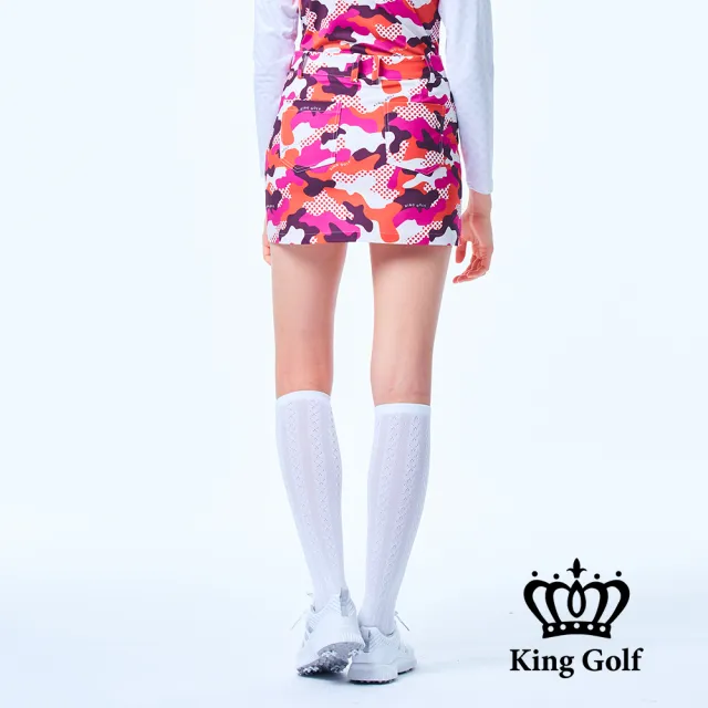 【KING GOLF】速達-網路獨家單特-女款點點迷彩印花薄款高爾夫球運動短裙褲裙(粉色)