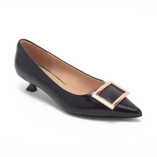 【Pineapple Outfitter】PALTI 簡約方扣真皮低跟鞋(黑色)