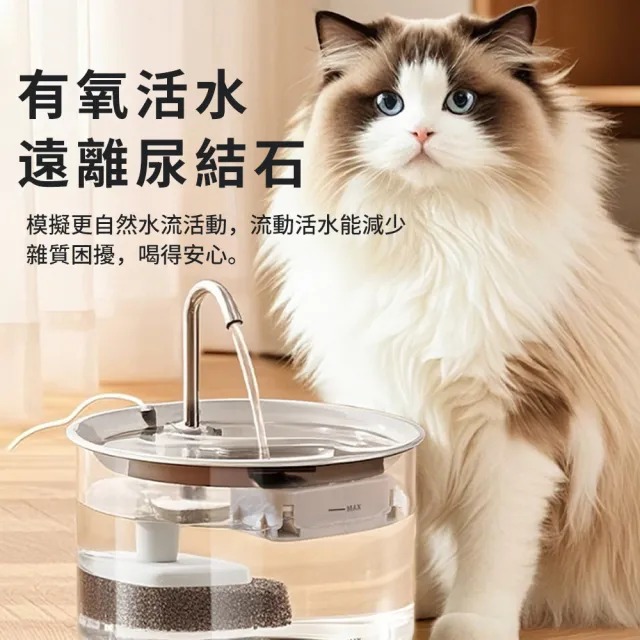 【Ancoy】不鏽鋼寵物飲水機 貓咪狗狗循環過濾活水機 3000ML大容量寵物飲水器 靜音毛孩喝水器 寵物餵水器