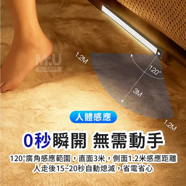 【Mr.U 優先生】Type-C 超薄 人體感應燈 40公分 智能磁吸 感應燈(小夜燈 LED燈 廚房燈 櫥櫃燈 燈條 檯燈)