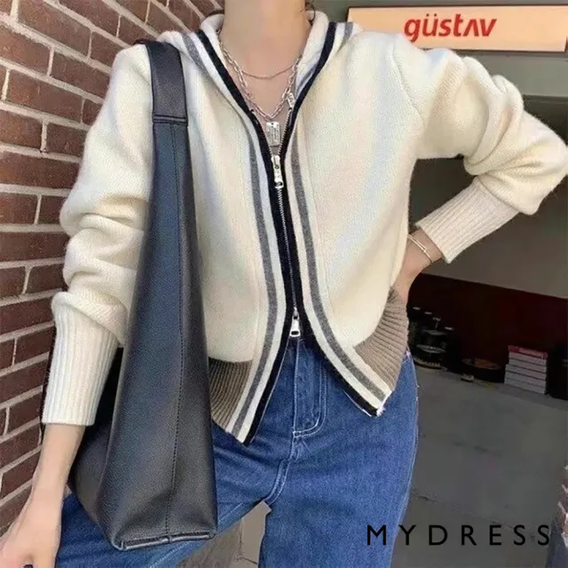 【MYDRESS】正韓空運-撞色邊設計拉鍊連帽外套