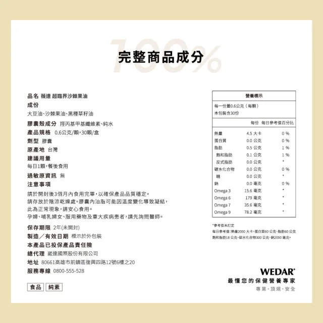【Wedar 薇達】超臨界沙棘果油 3盒組(30顆/盒.素食魚油.omega.沙棘果.黑種草籽.循環保健.純素)