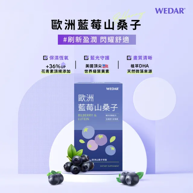 即期品【Wedar 薇達】歐洲藍莓山桑子 4盒組(30顆/盒.藍莓精華.金盞花萃取.兒童葉黃素.DHA)