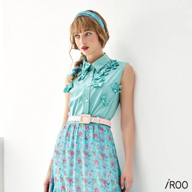 【iROO】青石藍花朵上衣