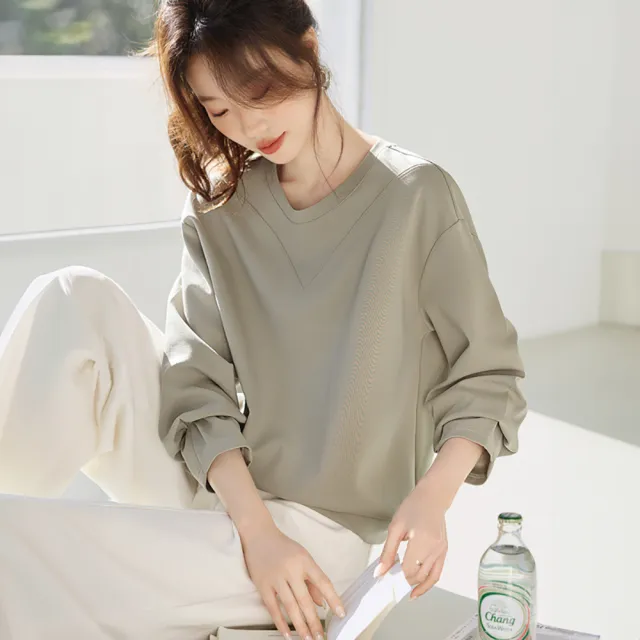 【LANNI 藍尼】● 簡約設計長袖上衣(女裝/女上衣/休閒/圓領/日系/通勤)