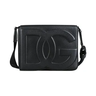 【DOLCE&GABBANA 杜嘉班納】DOLCE&GABBANA 立體感DG LOGO柔軟鹿皮磁吸釦斜背包(黑/中)