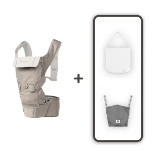 【hugpapa】ZAMZAM韓國嬰兒透氣減壓背帶涼感圍兜組合 新生兒腰凳背巾 日本冰絲圍兜(夏季清爽出遊組)