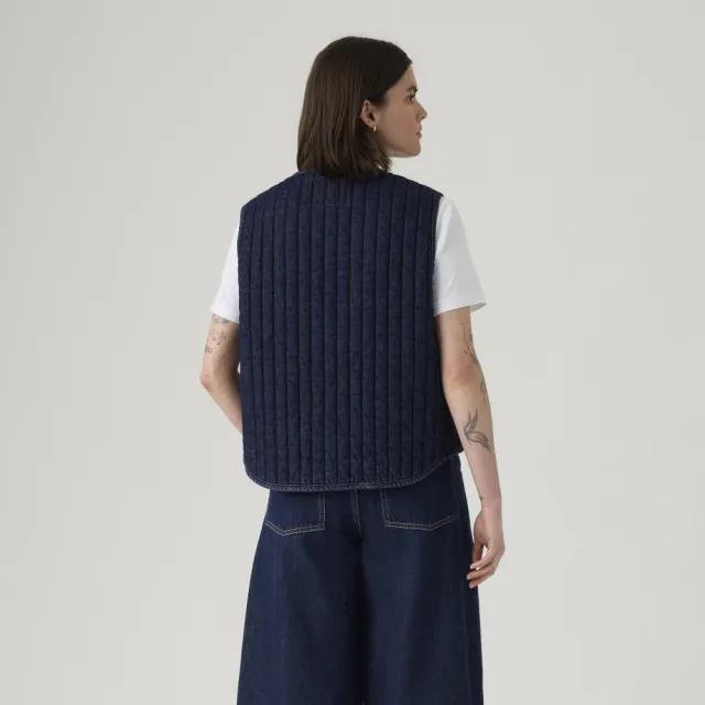【LEVIS】女款 鋪棉牛仔背心 綁帶設計 兩用背心 丹寧背心 女生上衣 熱賣單品 003G3-0000