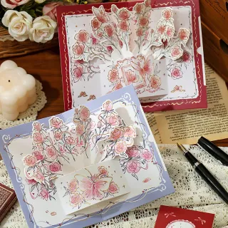 【Paper Play】萬用卡片-3D立體玫瑰花留言祝福卡片 母親節卡片 教師節卡片 生日卡片(4色任選)