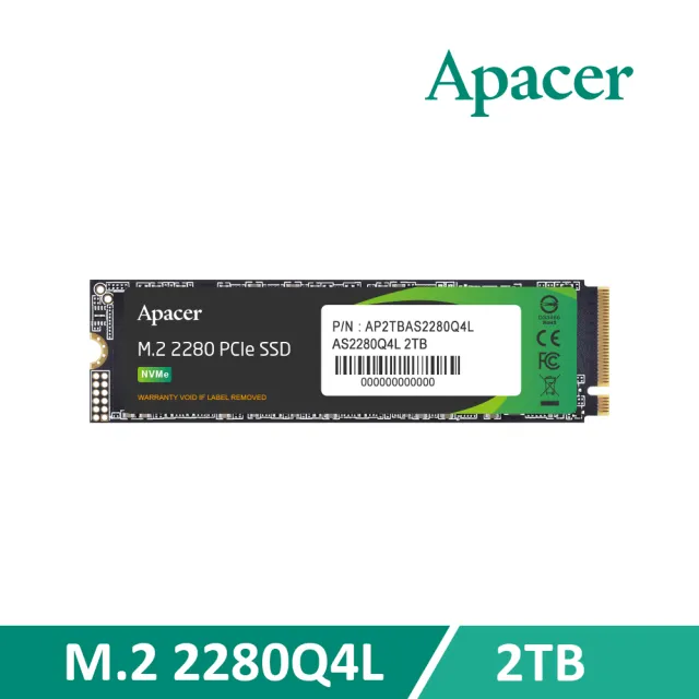 【Apacer 宇瞻】AS2280Q4L M.2 PCIe 2TB Gen4x4 固態硬碟
