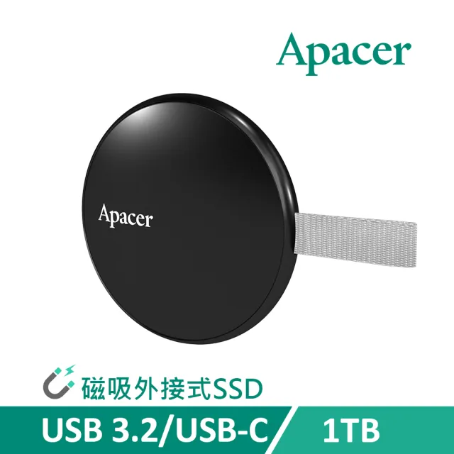 【Apacer 宇瞻】AS725 1TB USB3.2 Gen2 TYPE C磁吸可攜式固態硬碟(黑)