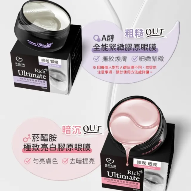 【我的心機】亮白緊緻潤澤抗皺膠原眼膜60片(多款任選-A醇/維他命C/菸醯胺/石墨烯玻尿酸)