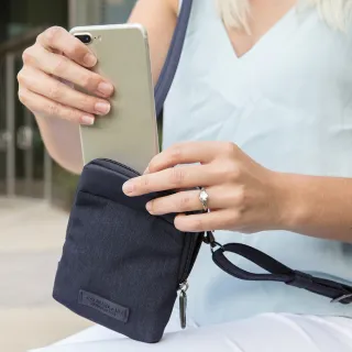 【Travelon】METRO休閒旅遊RFID隨身小斜肩包/側肩包(TL-43417深藍/個資保護/防割保護網/防竊釦環)