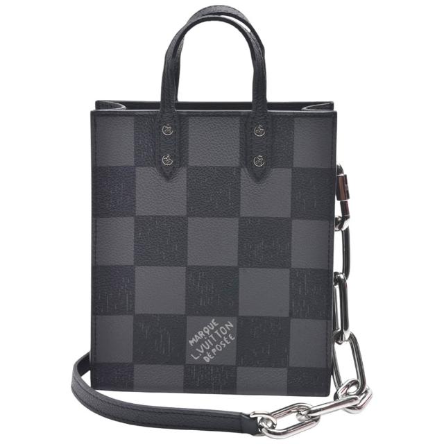 LV LOUIS VUITTON路易威登 N60479 Sac Plat Xs 系列 Damier 帆布牛皮金屬皮革鏈手提/斜背包