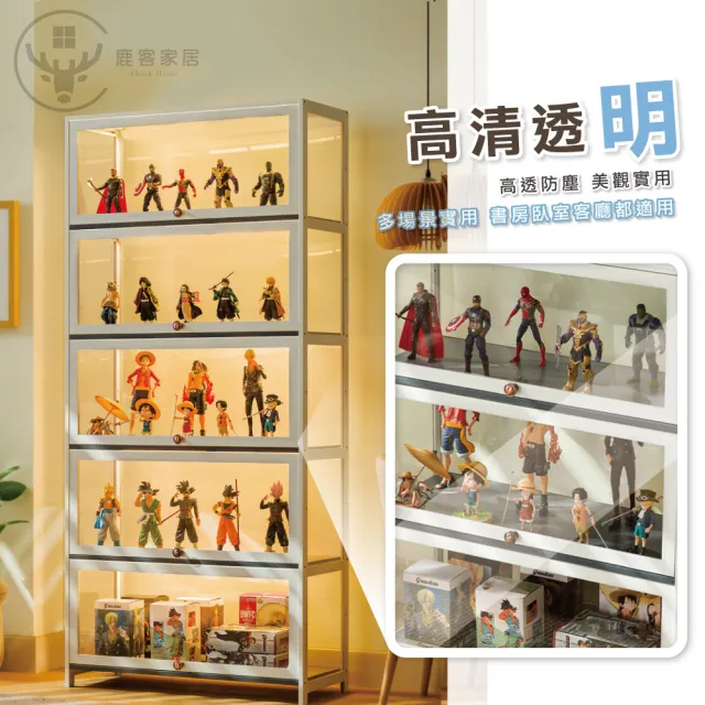 【Clook 鹿客家居】三面透明壓克力公仔模型展示櫃-五層80公分(餐櫥櫃 書櫃 櫃子 透明櫃 展示架 公仔收納)