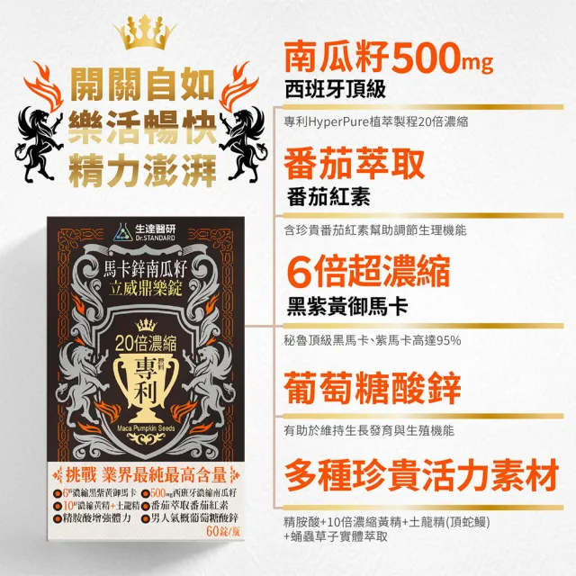 【生達醫藥集團】生達醫研 馬卡鋅南瓜籽立威鼎樂錠X3瓶(加贈1瓶 60粒/瓶 馬卡.精胺酸.葡萄糖酸鋅)