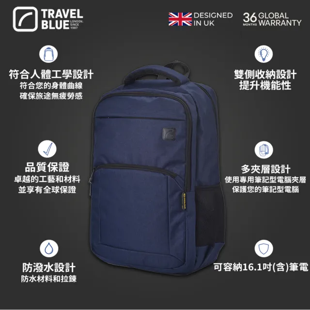 【Travel Blue 藍旅】雙11 城市漫遊款背包-海軍藍/灰 TB3100(防水電腦包/雙肩包/商務背包/旅行背包)