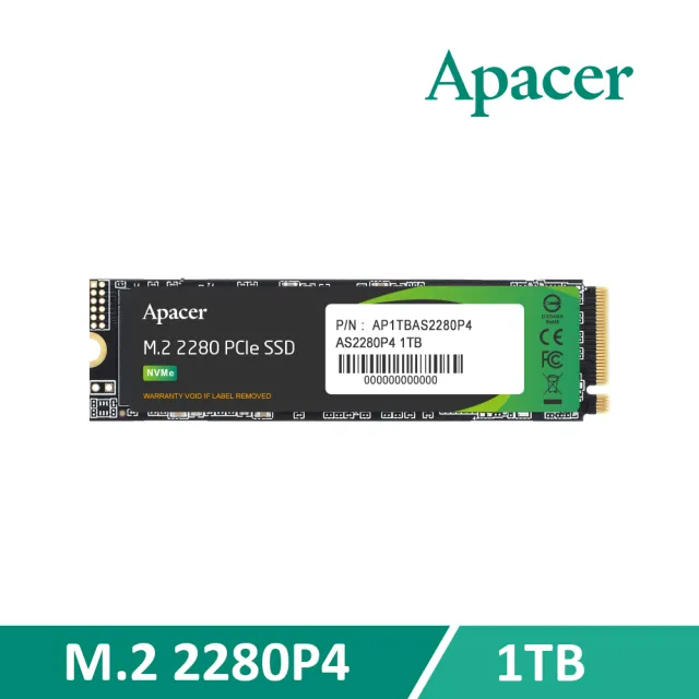 【Apacer 宇瞻】AS2280P4 M.2 PCIe 1TB Gen3x4 固態硬碟