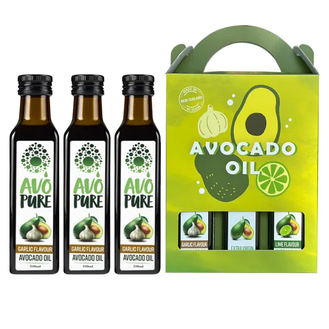 紐西蘭AVOPURE-100%特級初榨冷壓酪梨油-大蒜風味(250ml/瓶x3瓶-禮盒組)