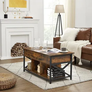 【hoi! 好好生活】VASAGLE 工業風升降式收納茶几/咖啡桌1M-鐵鏽棕 LCT202B01(租屋族/DIY家具)