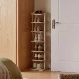 【hoi! 好好生活】源氏木語流雲實木原木色七層收納鞋架0.31M Y107L02