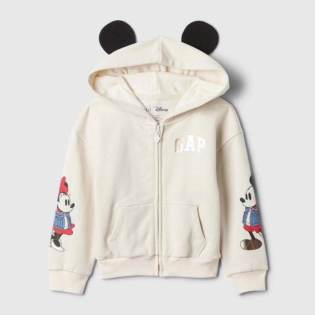 【GAP】女幼童裝 Gap x Disney迪士尼聯名 Logo印花米奇造型連帽外套-象牙白(524996)