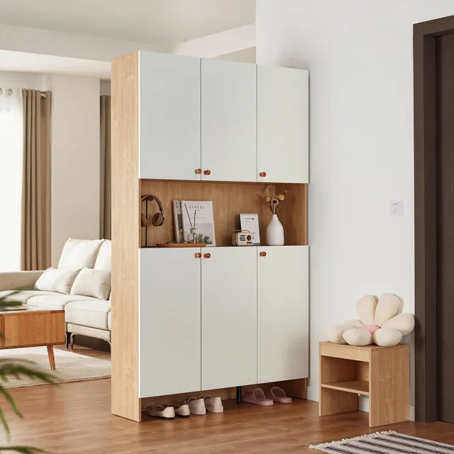 【hoi! 好好生活】Linsy北歐風百搭六門玄關鞋櫃1.2M 原木+白色